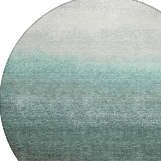 8' Pale Aqua And Gray Round Ombre Washable Indoor Outdoor Area Rug Photo 8