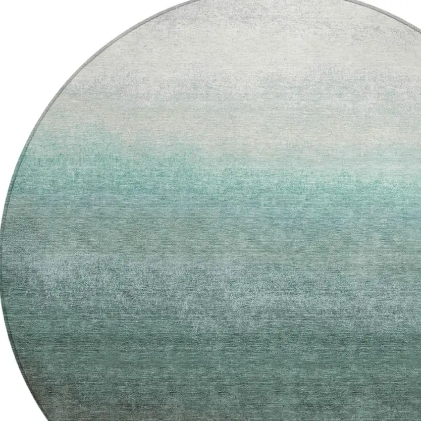 8' Pale Aqua And Gray Round Ombre Washable Indoor Outdoor Area Rug Photo 8