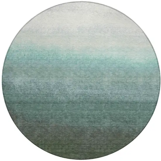 8' Pale Aqua And Gray Round Ombre Washable Indoor Outdoor Area Rug Photo 1