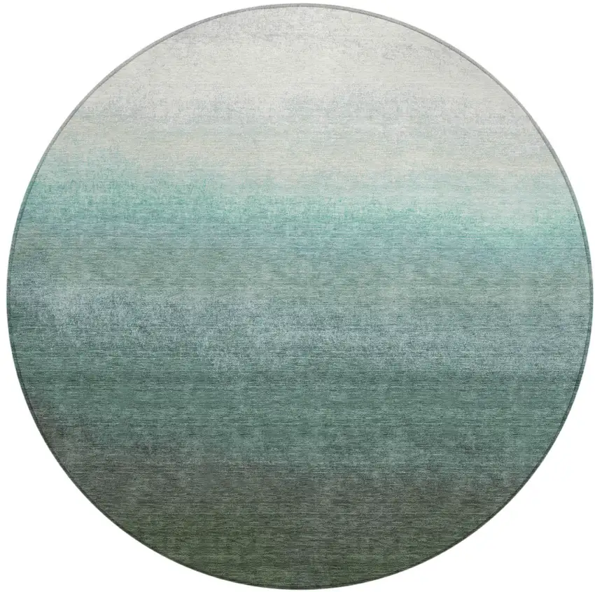 8' Pale Aqua And Gray Round Ombre Washable Indoor Outdoor Area Rug Photo 1