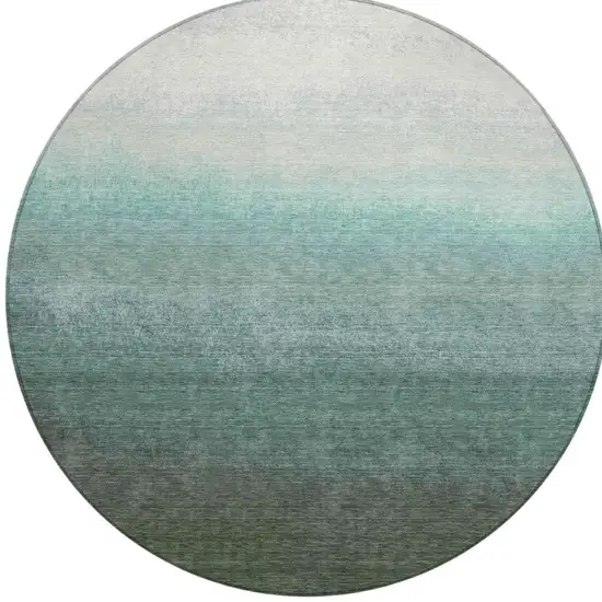 8' Pale Aqua And Gray Round Ombre Washable Indoor Outdoor Area Rug Photo 3
