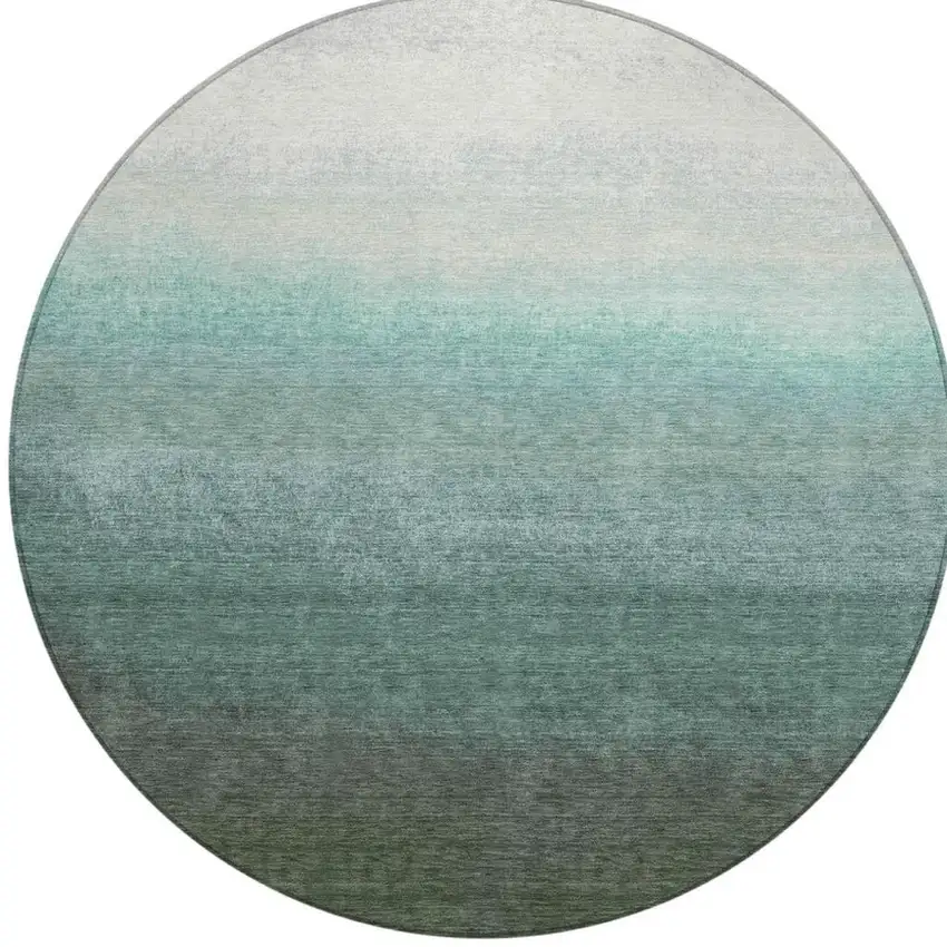 8' Pale Aqua And Gray Round Ombre Washable Indoor Outdoor Area Rug Photo 3