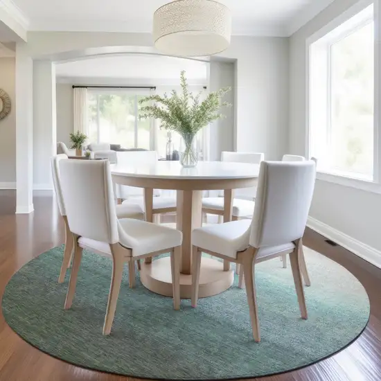 8' Pale Aqua And Gray Round Ombre Washable Indoor Outdoor Area Rug Photo 6