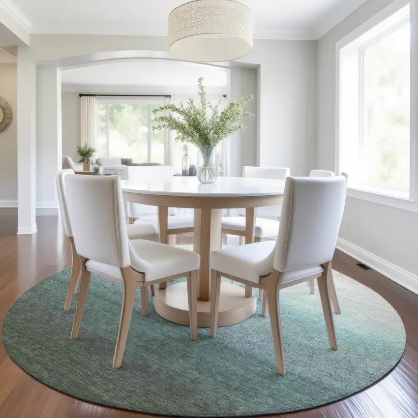 8' Pale Aqua And Gray Round Ombre Washable Indoor Outdoor Area Rug Photo 6