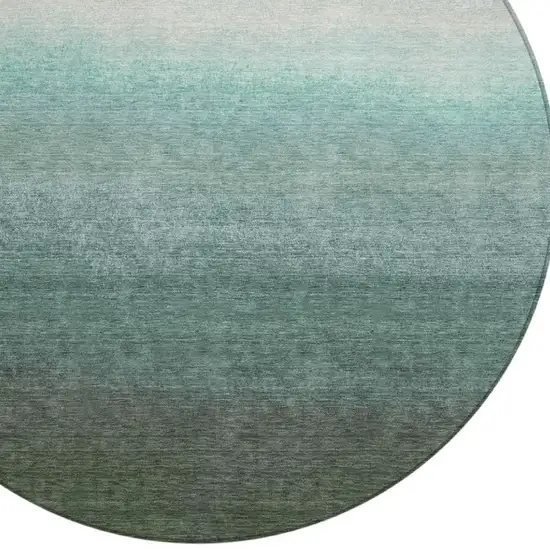 8' Pale Aqua And Gray Round Ombre Washable Indoor Outdoor Area Rug Photo 4