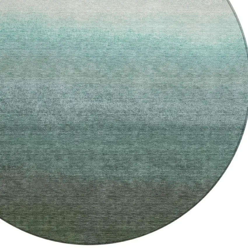 8' Pale Aqua And Gray Round Ombre Washable Indoor Outdoor Area Rug Photo 4