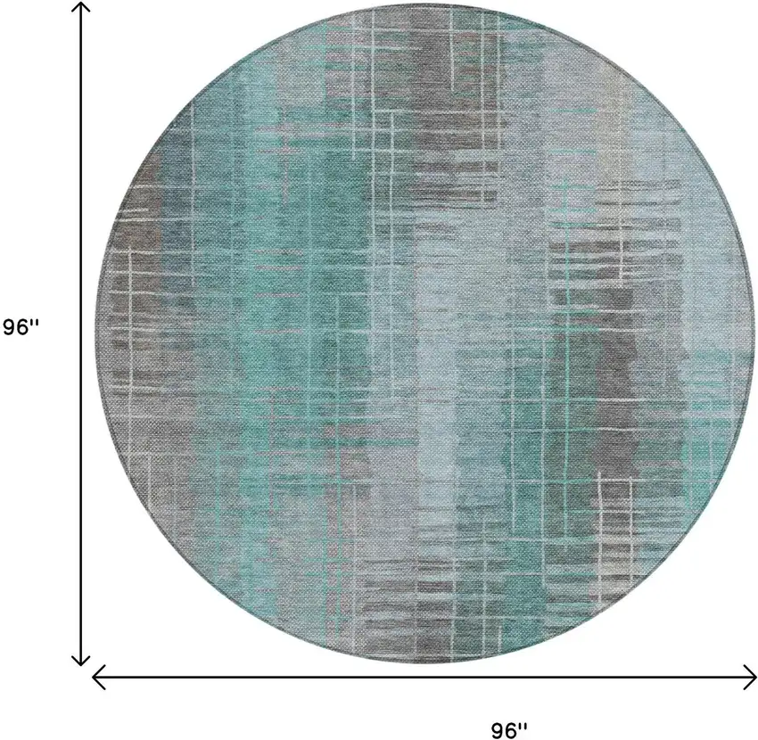 8' Pale Aqua And Gray Round Striped Washable Indoor Outdoor Area Rug Photo 3