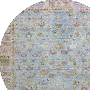 Photo of 8' Pale Aqua And Lavender Oriental Washable Round Rug With UV Protection