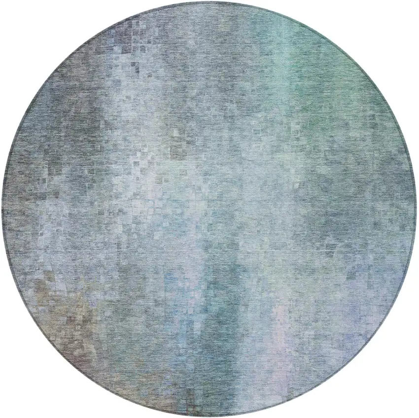 8' Pale Aqua And Lavender Round Abstract Washable Indoor Outdoor Area Rug Photo 5