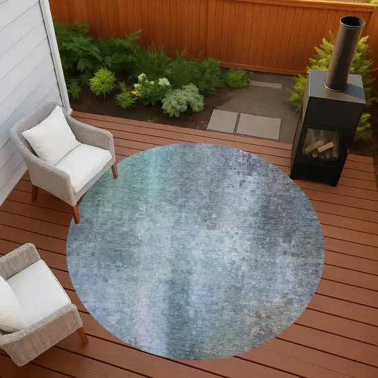 8' Pale Aqua And Lavender Round Abstract Washable Indoor Outdoor Area Rug Photo 8