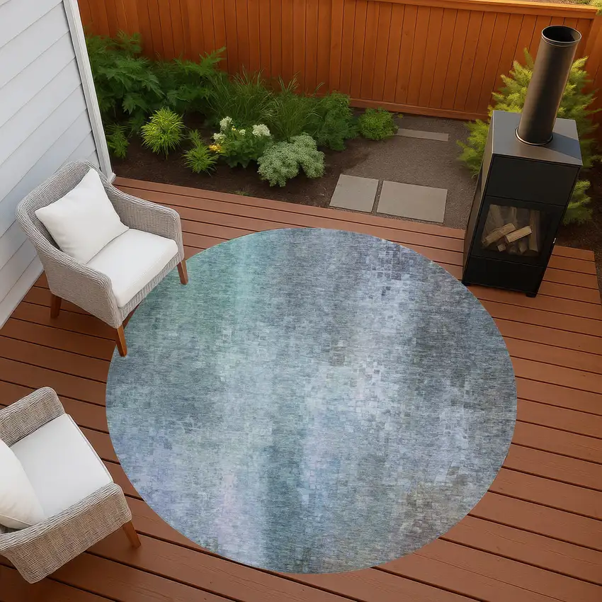 8' Pale Aqua And Lavender Round Abstract Washable Indoor Outdoor Area Rug Photo 8