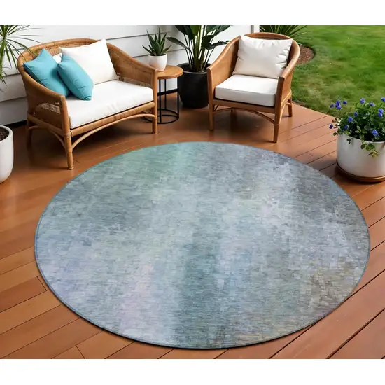 8' Pale Aqua And Lavender Round Abstract Washable Indoor Outdoor Area Rug Photo 1