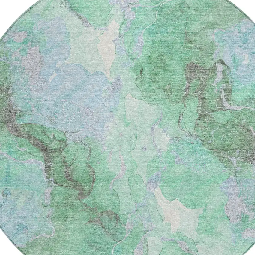 8' Pale Aqua And Mint Green Round Abstract Washable Indoor Outdoor Area Rug Photo 8