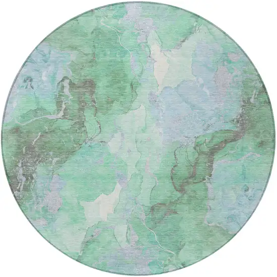 8' Pale Aqua And Mint Green Round Abstract Washable Indoor Outdoor Area Rug Photo 3