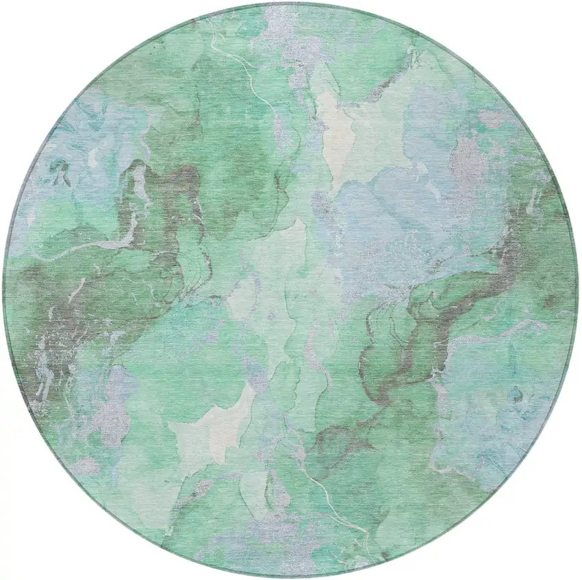 8' Pale Aqua And Mint Green Round Abstract Washable Indoor Outdoor Area Rug Photo 3