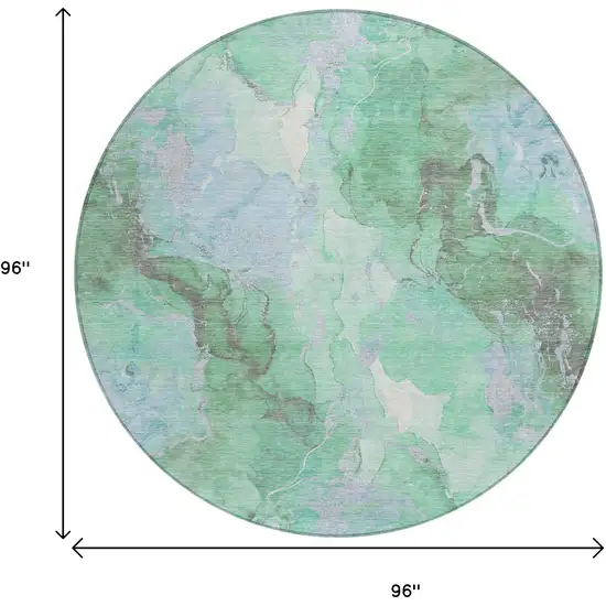 8' Pale Aqua And Mint Green Round Abstract Washable Indoor Outdoor Area Rug Photo 9