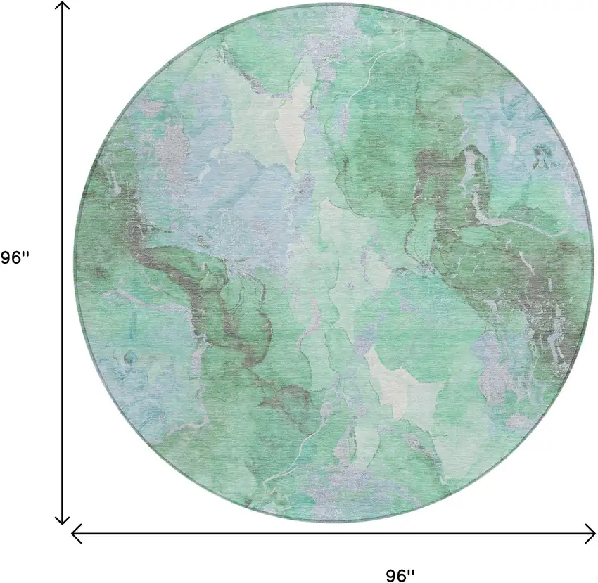 8' Pale Aqua And Mint Green Round Abstract Washable Indoor Outdoor Area Rug Photo 9