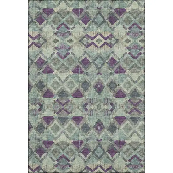 8' Pale Aqua And Purple Geometric Washable Area Rug With UV Protection Photo 1