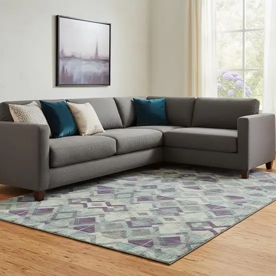 8' Pale Aqua And Purple Geometric Washable Area Rug With UV Protection Photo 2