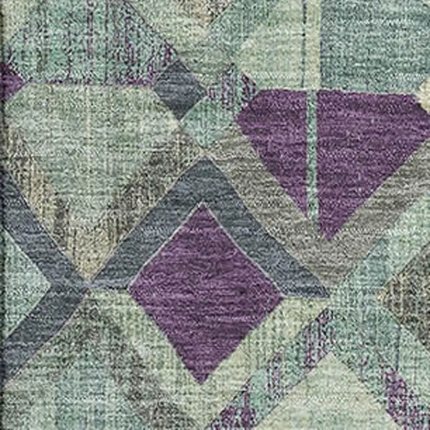 8' Pale Aqua And Purple Geometric Washable Area Rug With UV Protection Photo 2