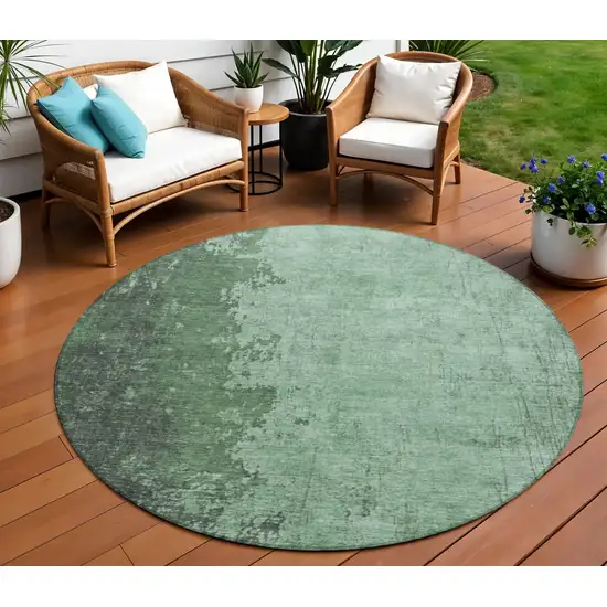 8' Pale Aqua And Sage Round Abstract Washable Indoor Outdoor Area Rug Photo 2