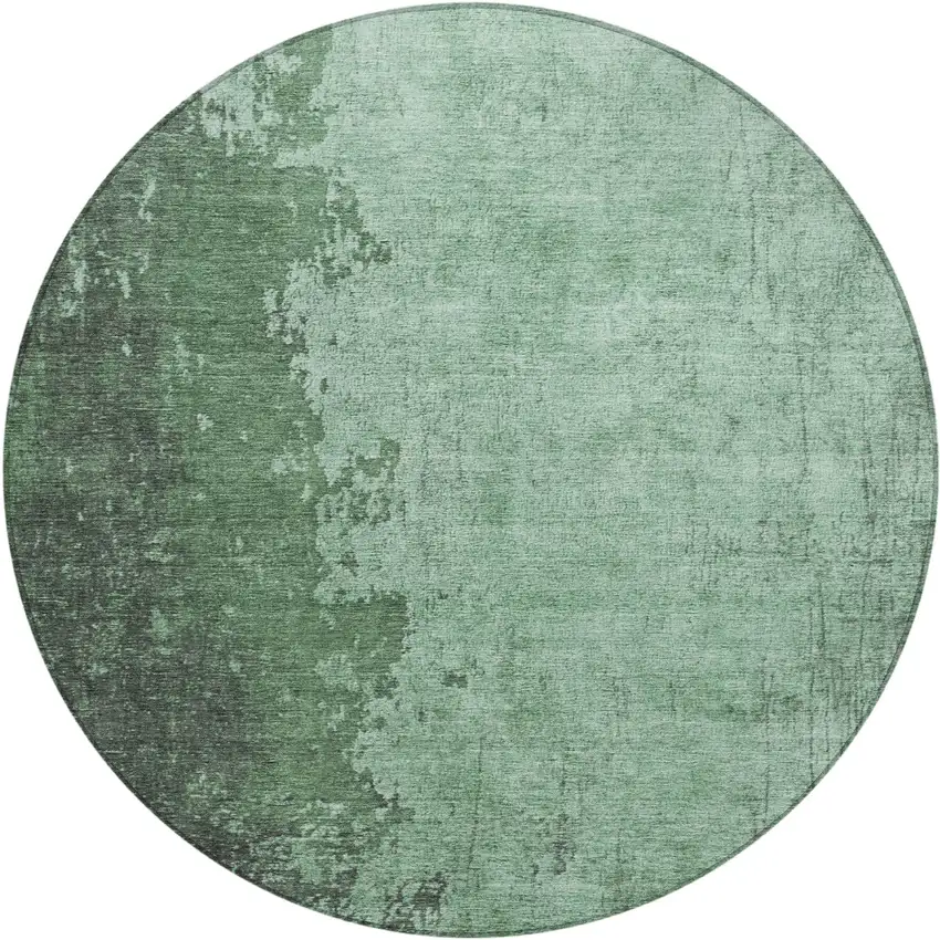 8' Pale Aqua And Sage Round Abstract Washable Indoor Outdoor Area Rug Photo 1