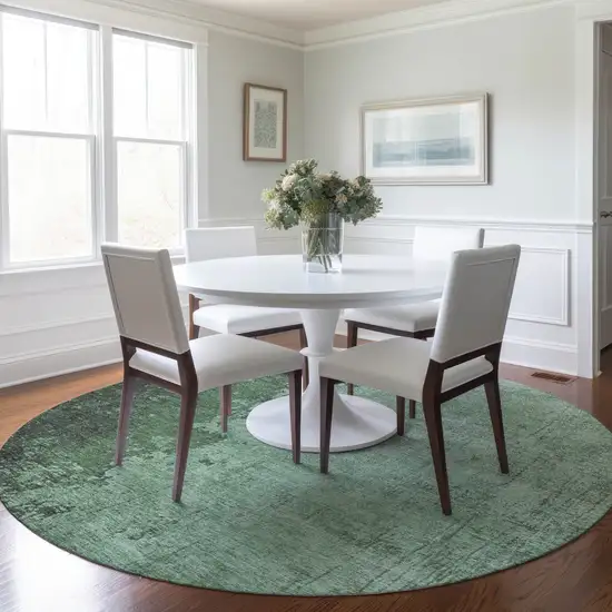 8' Pale Aqua And Sage Round Abstract Washable Indoor Outdoor Area Rug Photo 6