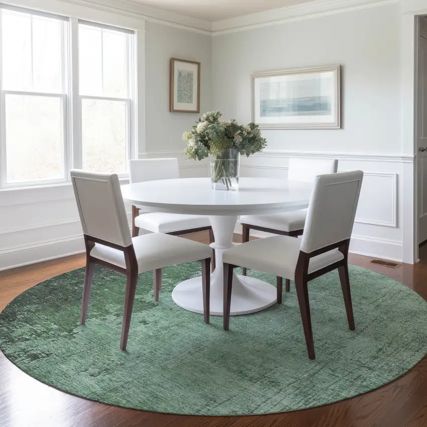 8' Pale Aqua And Sage Round Abstract Washable Indoor Outdoor Area Rug Photo 6