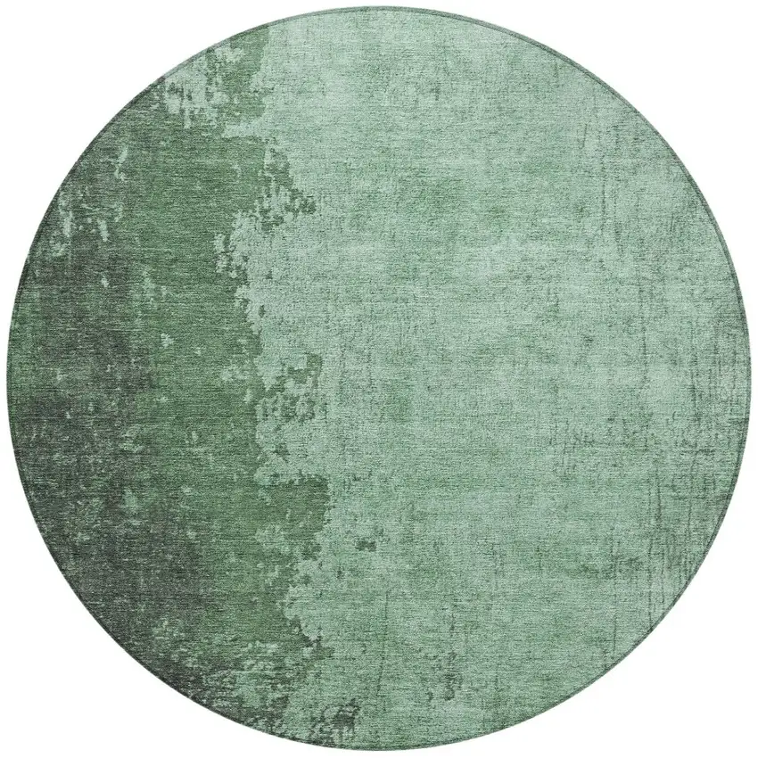 8' Pale Aqua And Sage Round Abstract Washable Indoor Outdoor Area Rug Photo 3