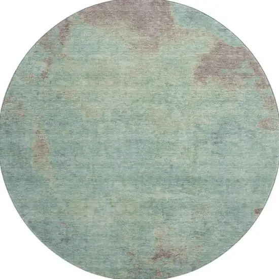 8' Pale Aqua And Taupe Abstract Washable Round Rug With UV Protection Photo 3