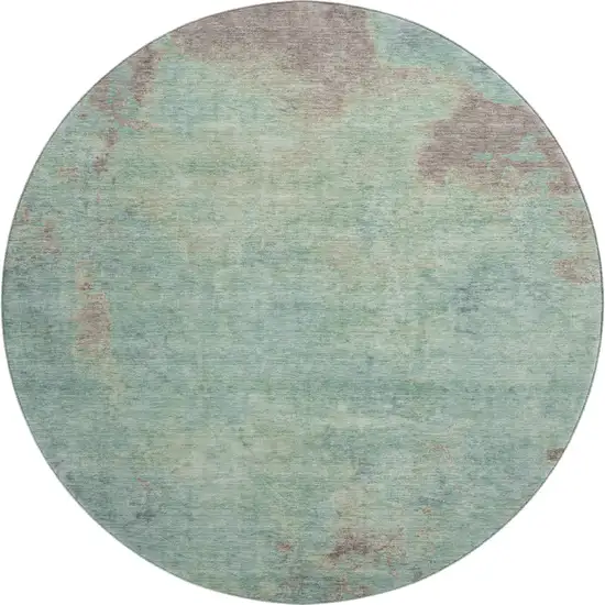 8' Pale Aqua And Taupe Abstract Washable Round Rug With UV Protection Photo 1