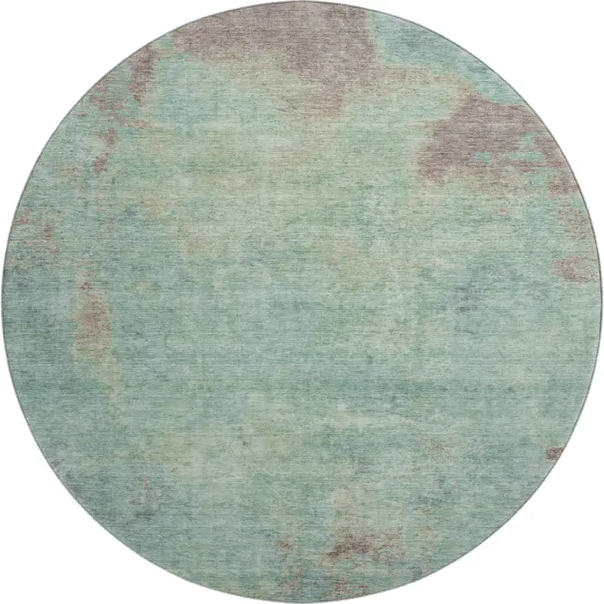 8' Pale Aqua And Taupe Abstract Washable Round Rug With UV Protection Photo 1