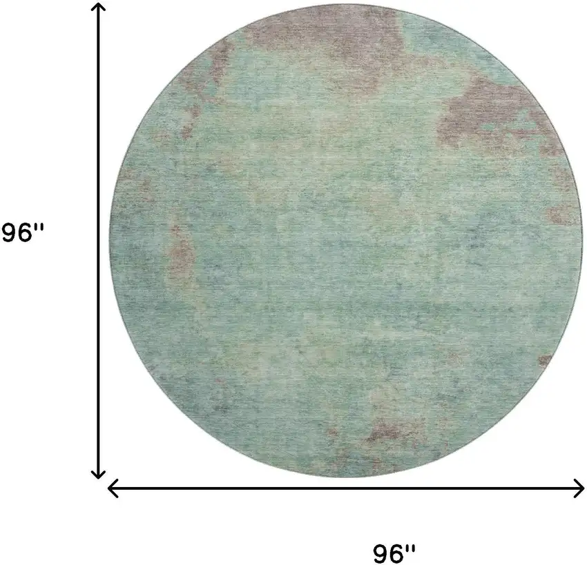 8' Pale Aqua And Taupe Abstract Washable Round Rug With UV Protection Photo 9