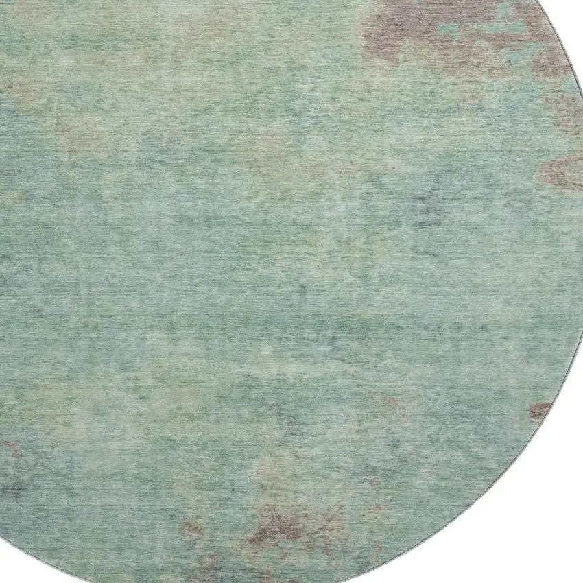 8' Pale Aqua And Taupe Abstract Washable Round Rug With UV Protection Photo 2