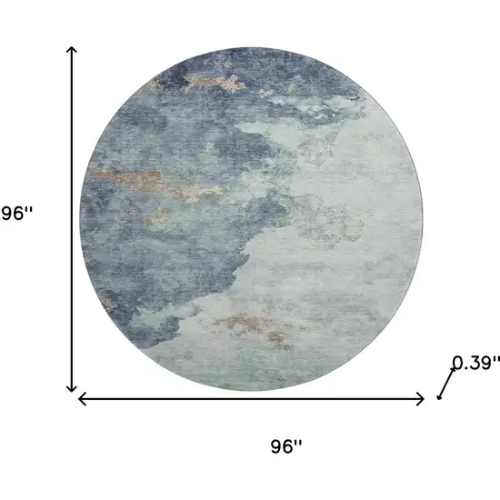 8' Pale Aqua And Taupe Abstract Washable Round Rug With UV Protection Photo 8