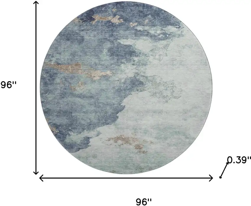 8' Pale Aqua And Taupe Abstract Washable Round Rug With UV Protection Photo 8