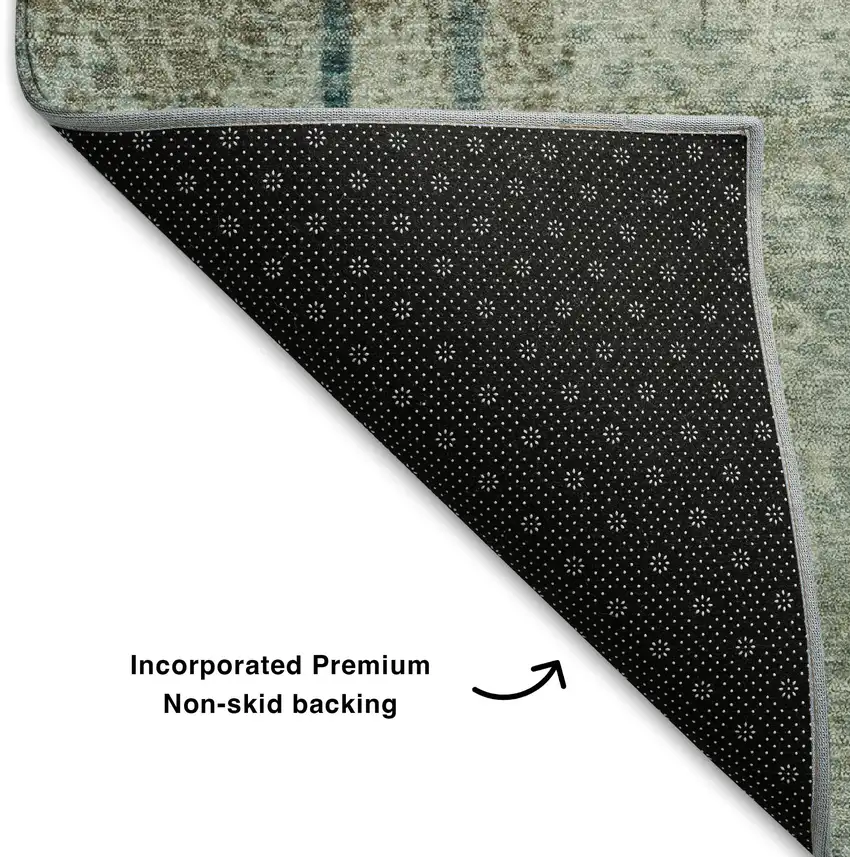 8' Pale Aqua Beige And Ivory Abstract Washable Round Rug With UV Protection Photo 6