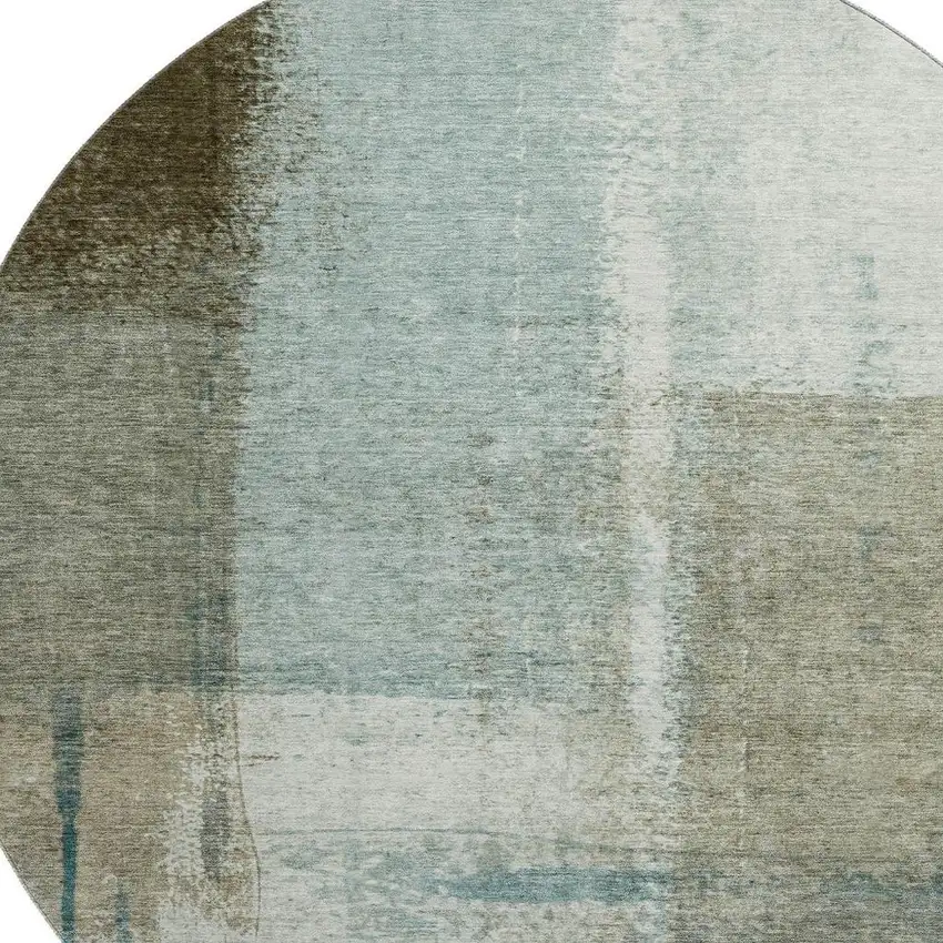 8' Pale Aqua Beige And Ivory Abstract Washable Round Rug With UV Protection Photo 3