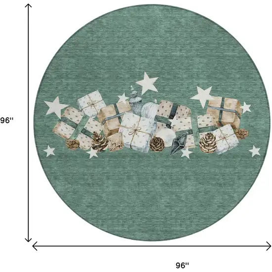 8' Pale Aqua Beige Ivory And Taupe Round Presents Washable Indoor Outdoor Area Rug Photo 9