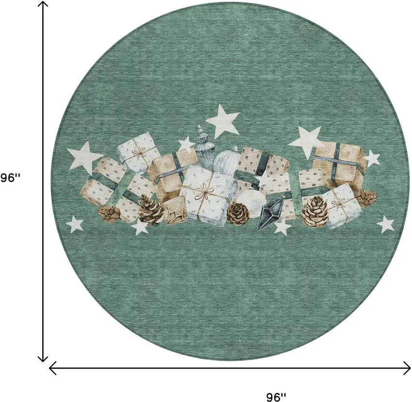 8' Pale Aqua Beige Ivory And Taupe Round Presents Washable Indoor Outdoor Area Rug Photo 9