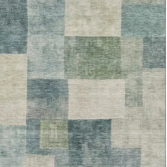 8' Pale Aqua Blue And Ivory Geometric Washable Area Rug With UV Protection Photo 2