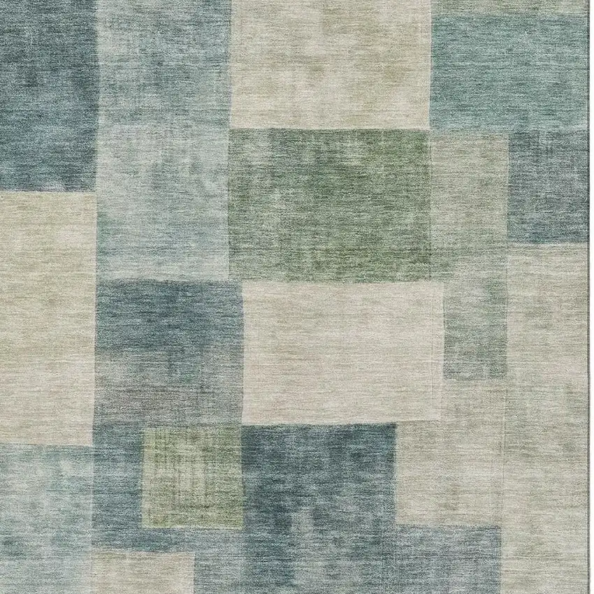 8' Pale Aqua Blue And Ivory Geometric Washable Area Rug With UV Protection Photo 2