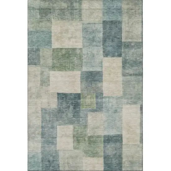 8' Pale Aqua Blue And Ivory Geometric Washable Area Rug With UV Protection Photo 3