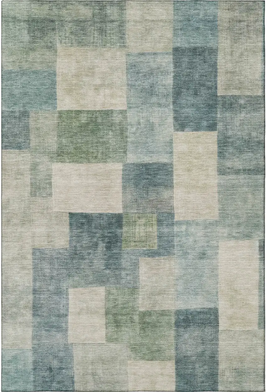 8' Pale Aqua Blue And Ivory Geometric Washable Area Rug With UV Protection Photo 3