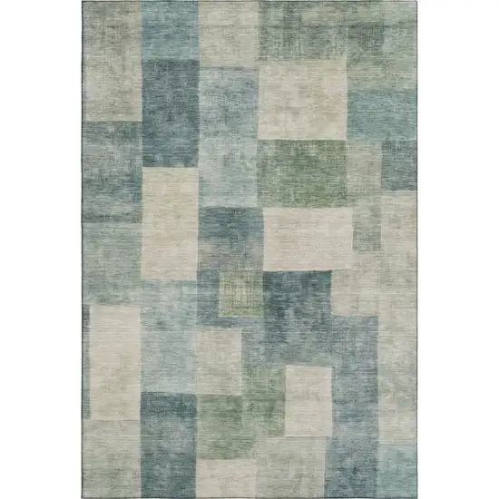 8' Pale Aqua Blue And Ivory Geometric Washable Area Rug With UV Protection Photo 1