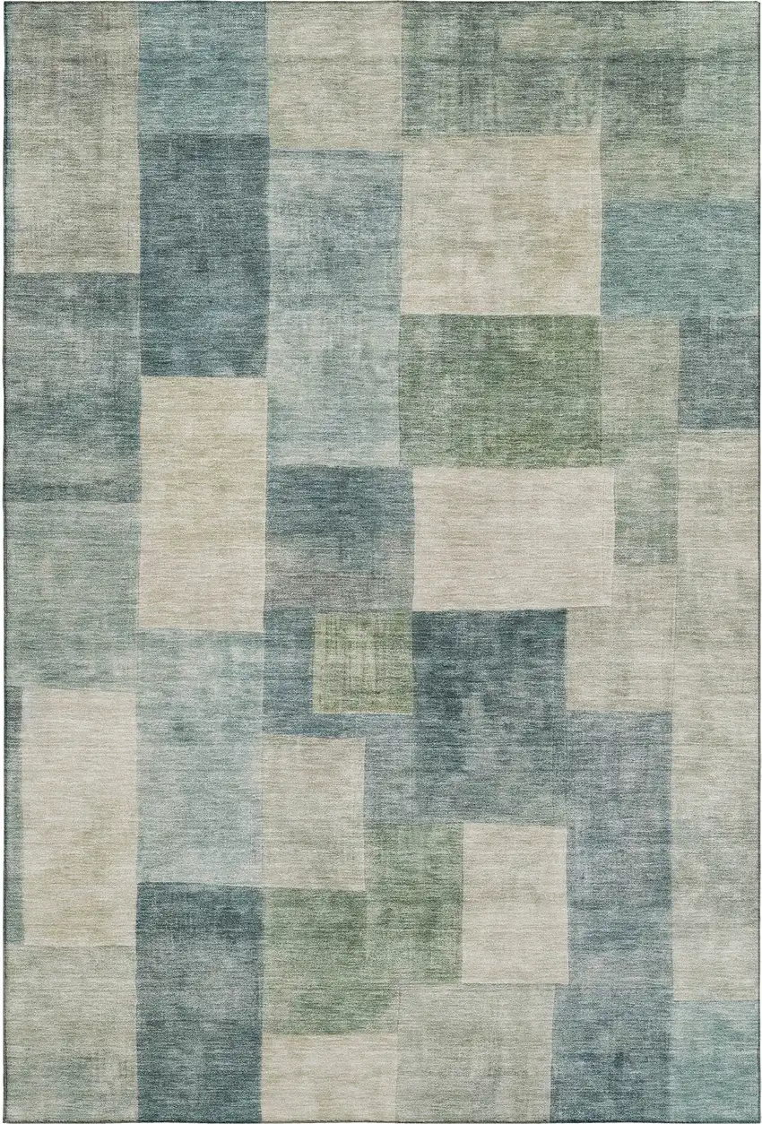 8' Pale Aqua Blue And Ivory Geometric Washable Area Rug With UV Protection Photo 1