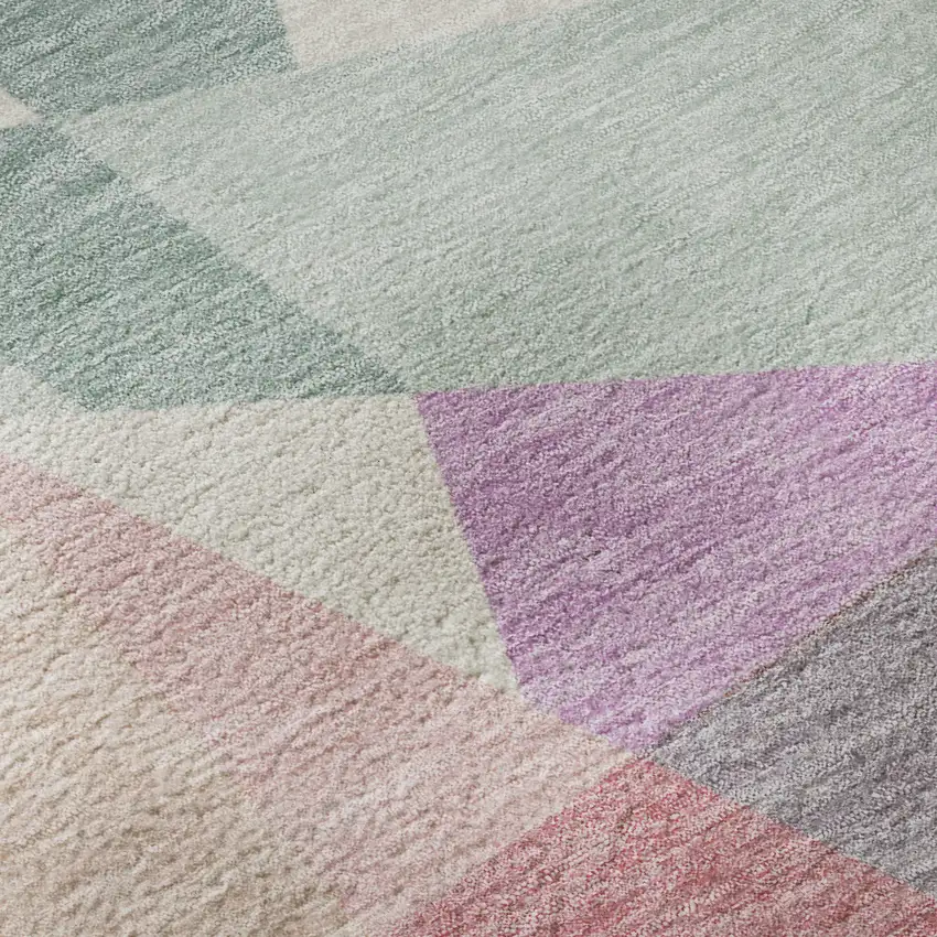 8' Pale Aqua Blush And Sage Geometric Washable Round Rug With UV Protection Photo 8