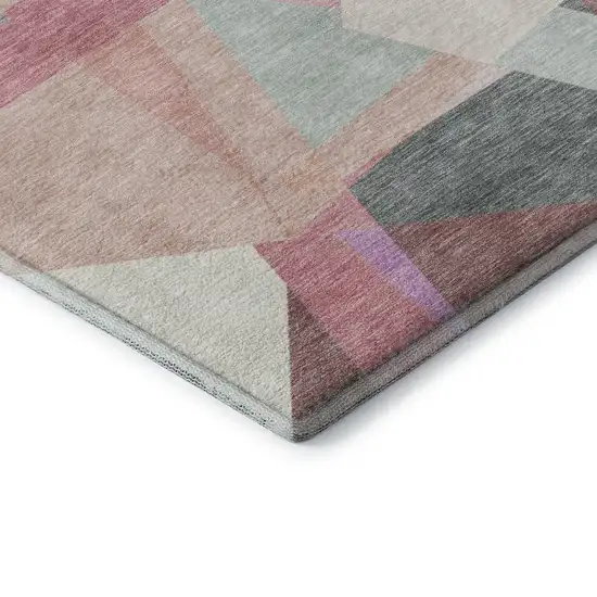 8' Pale Aqua Blush And Sage Geometric Washable Round Rug With UV Protection Photo 6