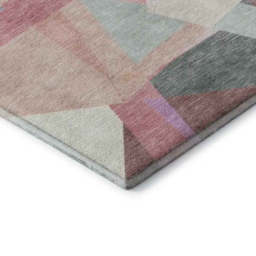 8' Pale Aqua Blush And Sage Geometric Washable Round Rug With UV Protection Photo 6