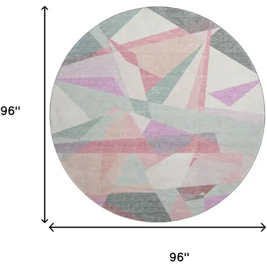 8' Pale Aqua Blush And Sage Geometric Washable Round Rug With UV Protection Photo 9